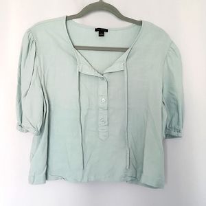 Ann Taylor Short Sleeve, Cropped, Linen Peasant Top
